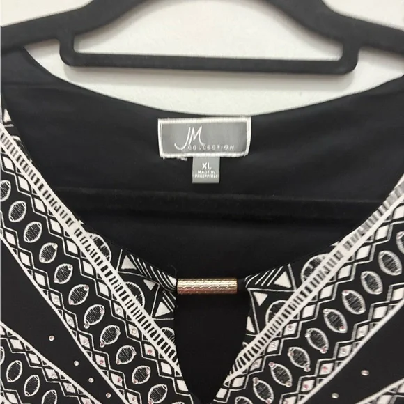 JM Collection Black and White Geometric Midi Dress - Picture 4 of 5